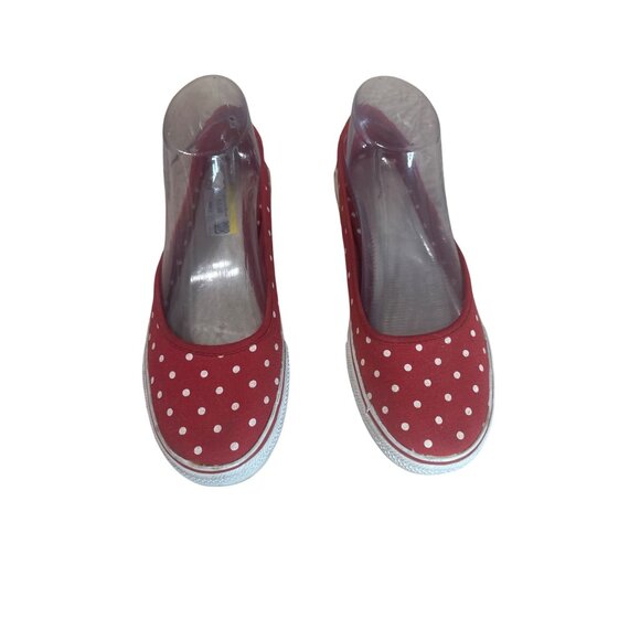 Ellemenno Size 8 Red & White Polka Dot Summer Canvas Slip-On Shoes Women - Picture 2 of 8